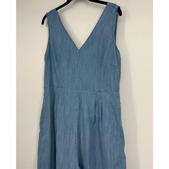 J. Crew Dark Matter Wrap Tie Chambray Wide Leg Cropped Jumpsuit - Picture 5 of 11